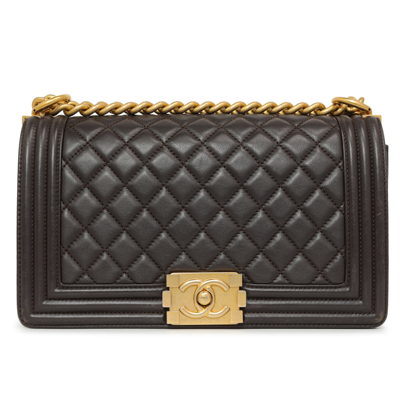 Exclusive Chanel Dark Brown Quilted Calfskin Medium Boy Bag — Side View