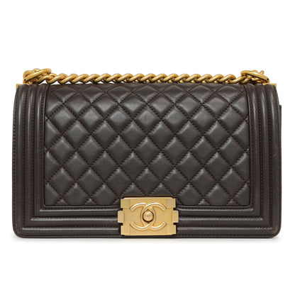Exclusive Chanel Dark Brown Quilted Calfskin Medium Boy Bag — Side View