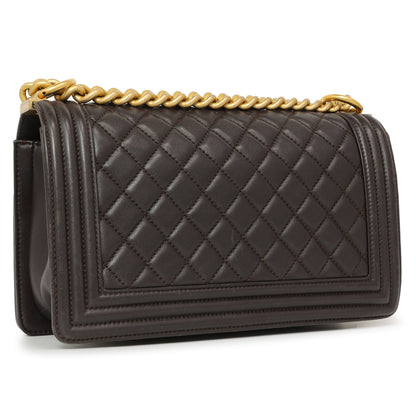 Exclusive Chanel Dark Brown Quilted Calfskin Medium Boy Bag — Back View