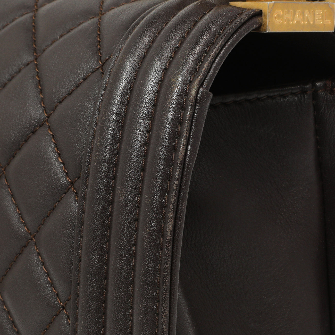 Exclusive Chanel Dark Brown Quilted Calfskin Medium Boy Bag — Alternate View 12