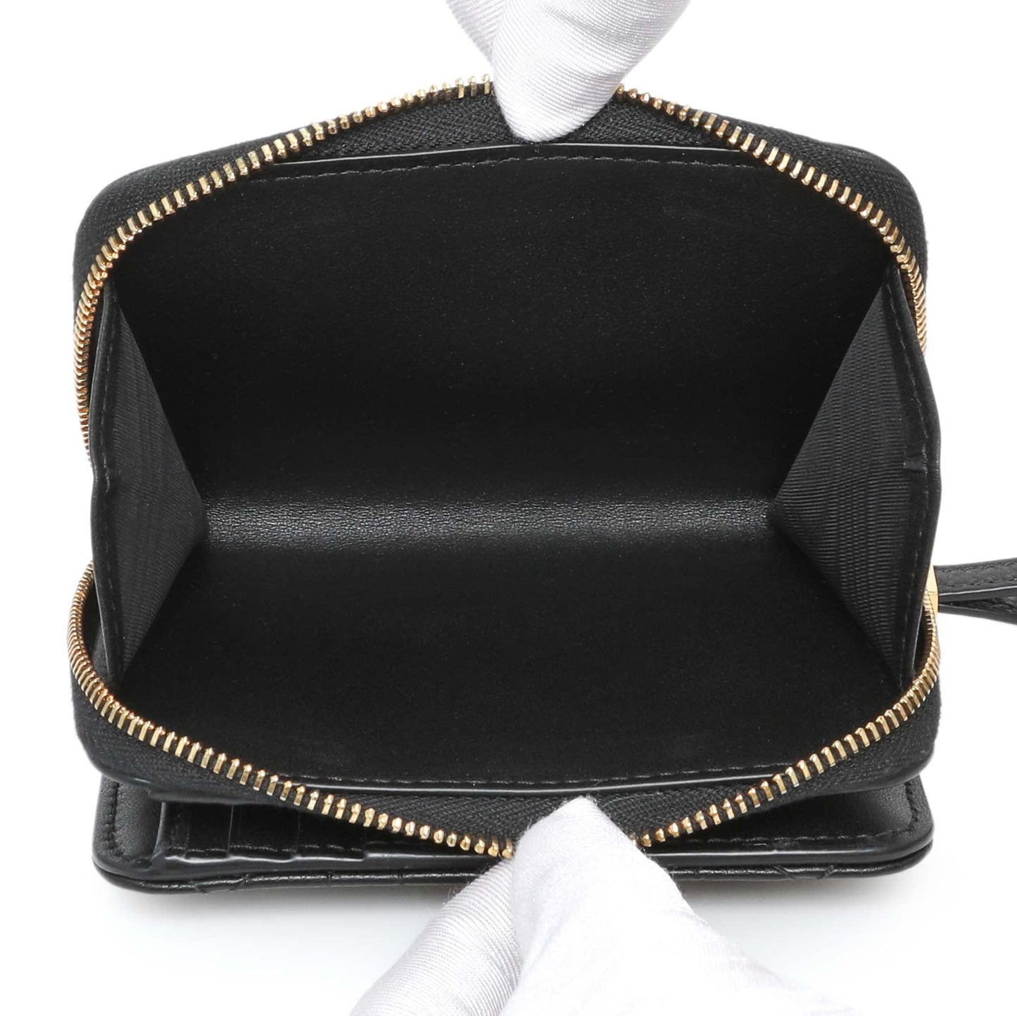 Exclusive Christian Dior Black Grained Calfskin Supple Cannage Caro Scarlet Zipped Wallet — Top View