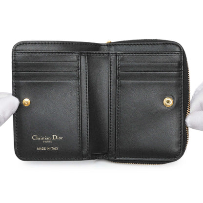Exclusive Christian Dior Black Grained Calfskin Supple Cannage Caro Scarlet Zipped Wallet — Detail View