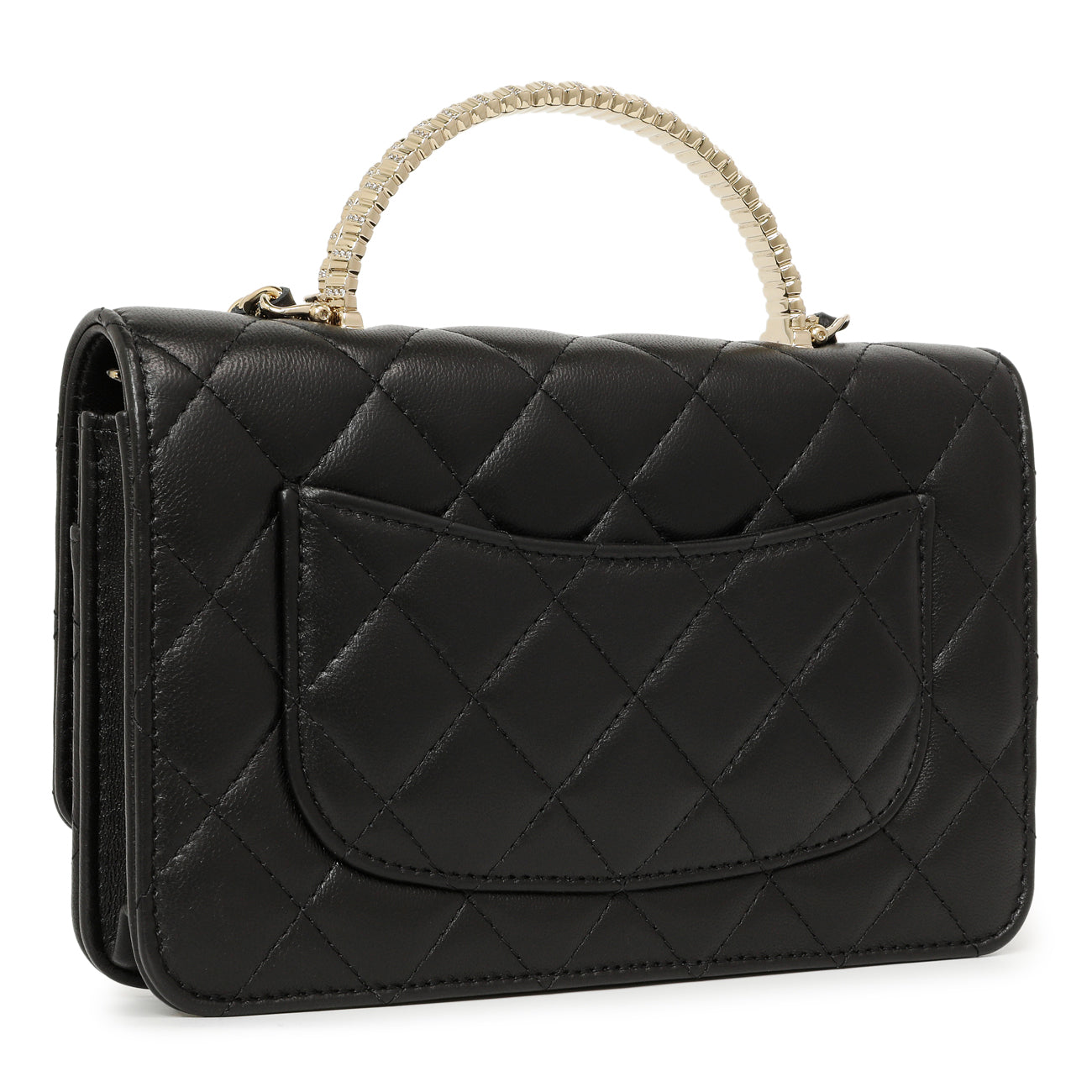 Exclusive Chanel Black Quilted Lambskin Crystal Top Handle Wallet on Chain WOC — Side View