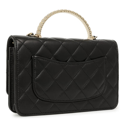 Exclusive Chanel Black Quilted Lambskin Crystal Top Handle Wallet on Chain WOC — Side View