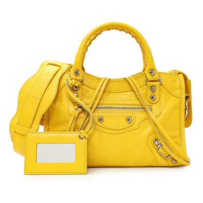 Exclusive Balenciaga Yellow Agneau Classic Hardware Mini City — Front View