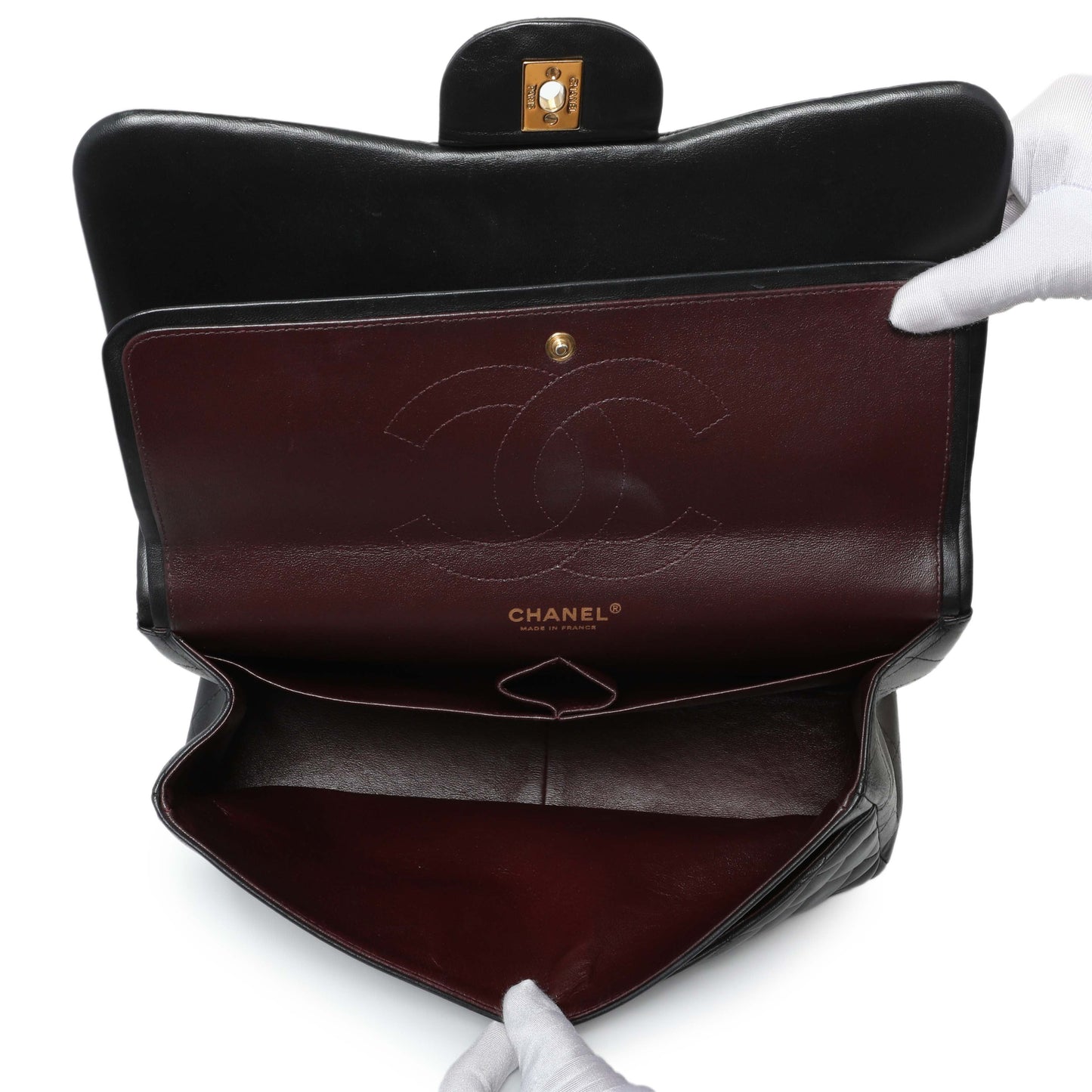 Exclusive Chanel Black Lambskin Quilted Jumbo Double Flap — Alternate View 8