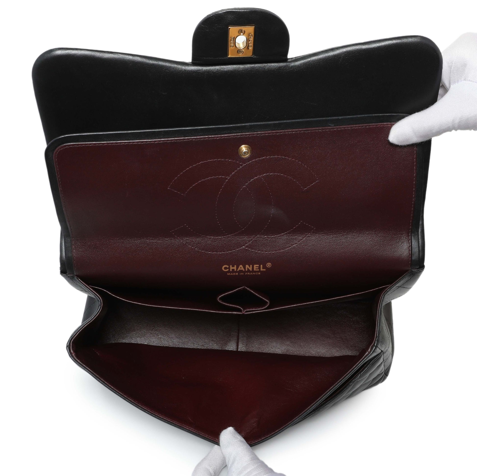 Exclusive Chanel Black Lambskin Quilted Jumbo Double Flap — Alternate View 8