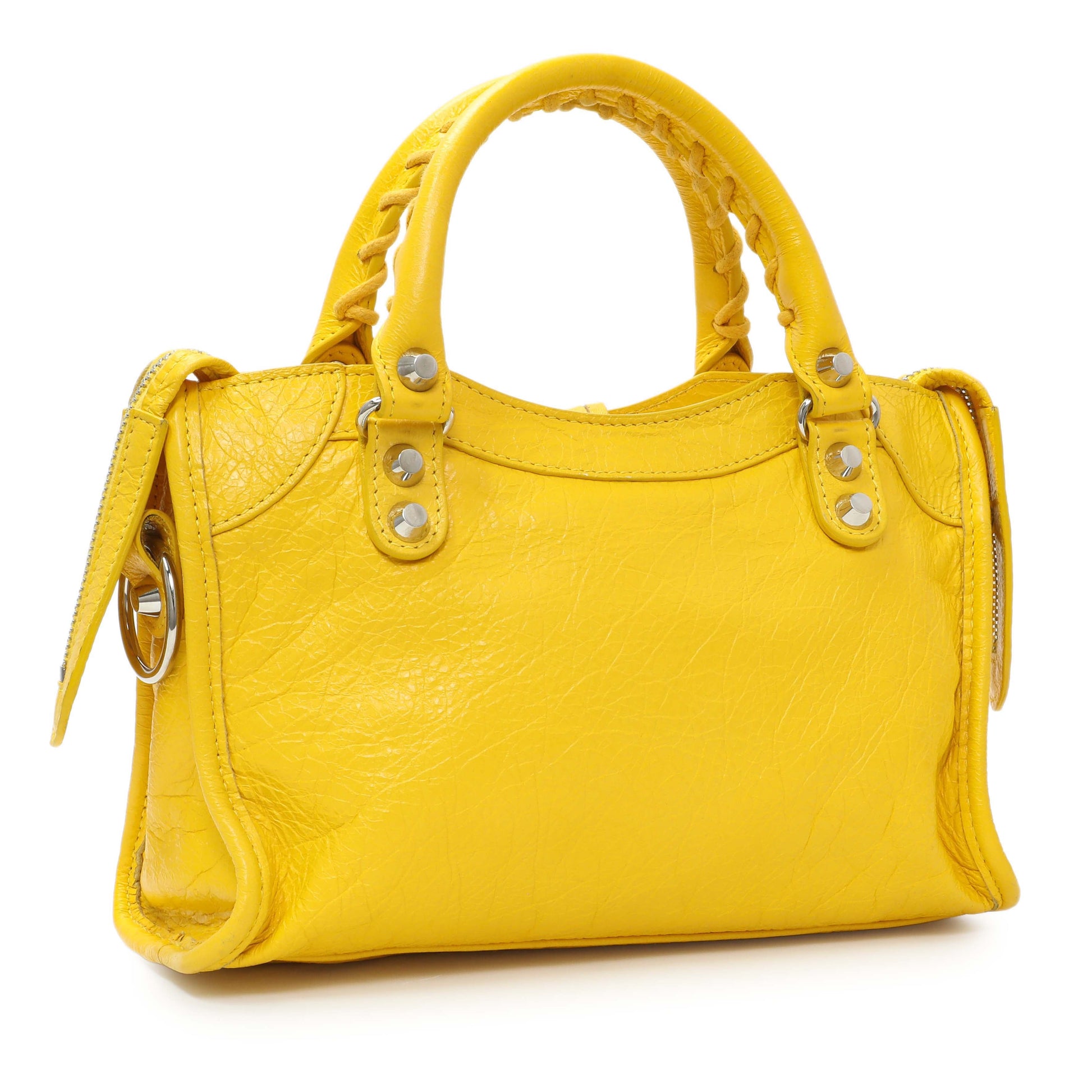 Exclusive Balenciaga Yellow Agneau Classic Hardware Mini City — Side View