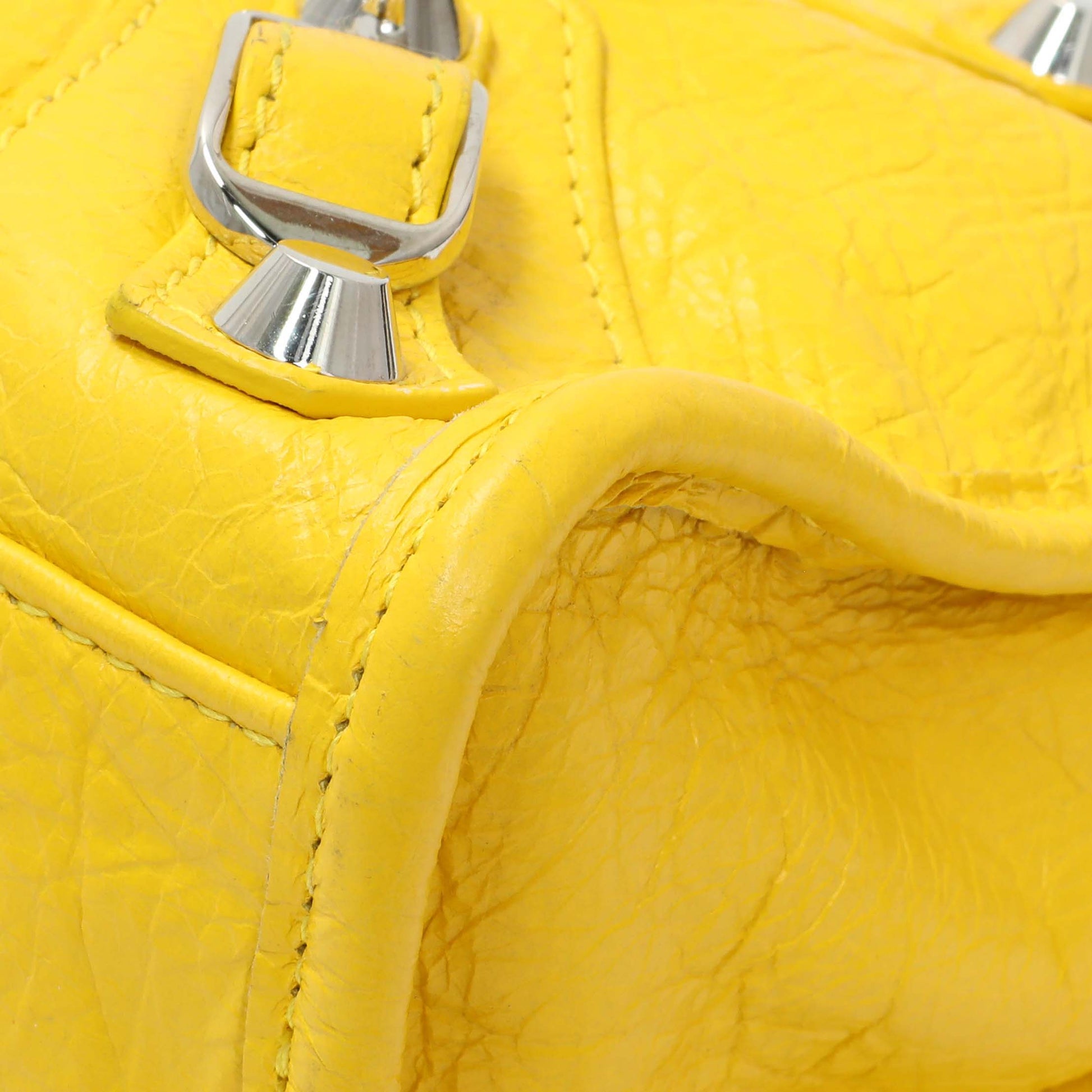 Exclusive Balenciaga Yellow Agneau Classic Hardware Mini City — Detail View