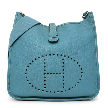 Exclusive Hermes Blue Jean Clemence Evelyne III GM — Front View