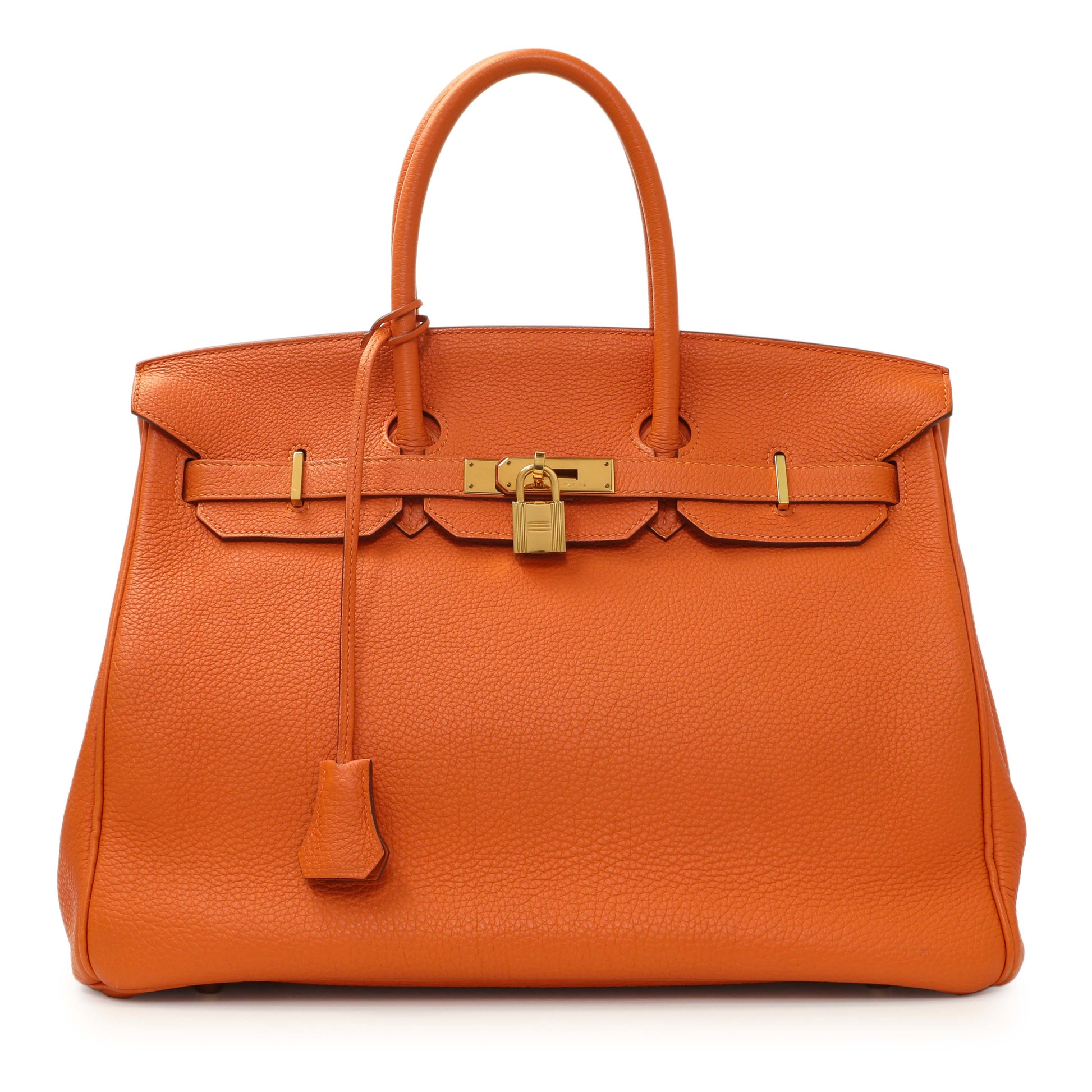 Exclusive Hermes Orange Clemence Birkin 35 — Front View