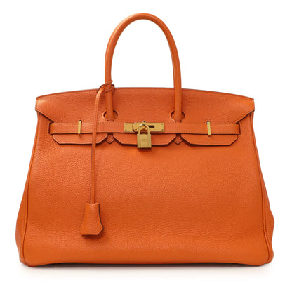 Exclusive Hermes Orange Clemence Birkin 35 — Front View