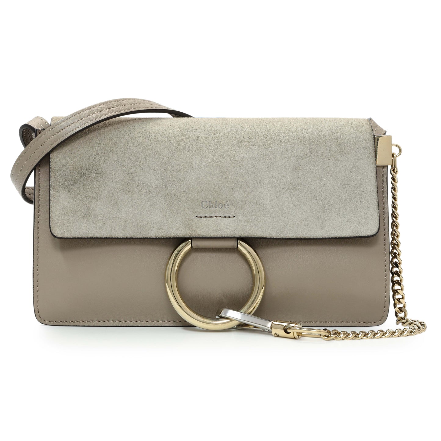 Exclusive Chloe Grey Suede Calfskin Mini Faye Shoulder Bag — Front View