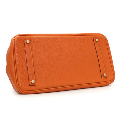 Exclusive Hermes Orange Clemence Birkin 35 — Back View