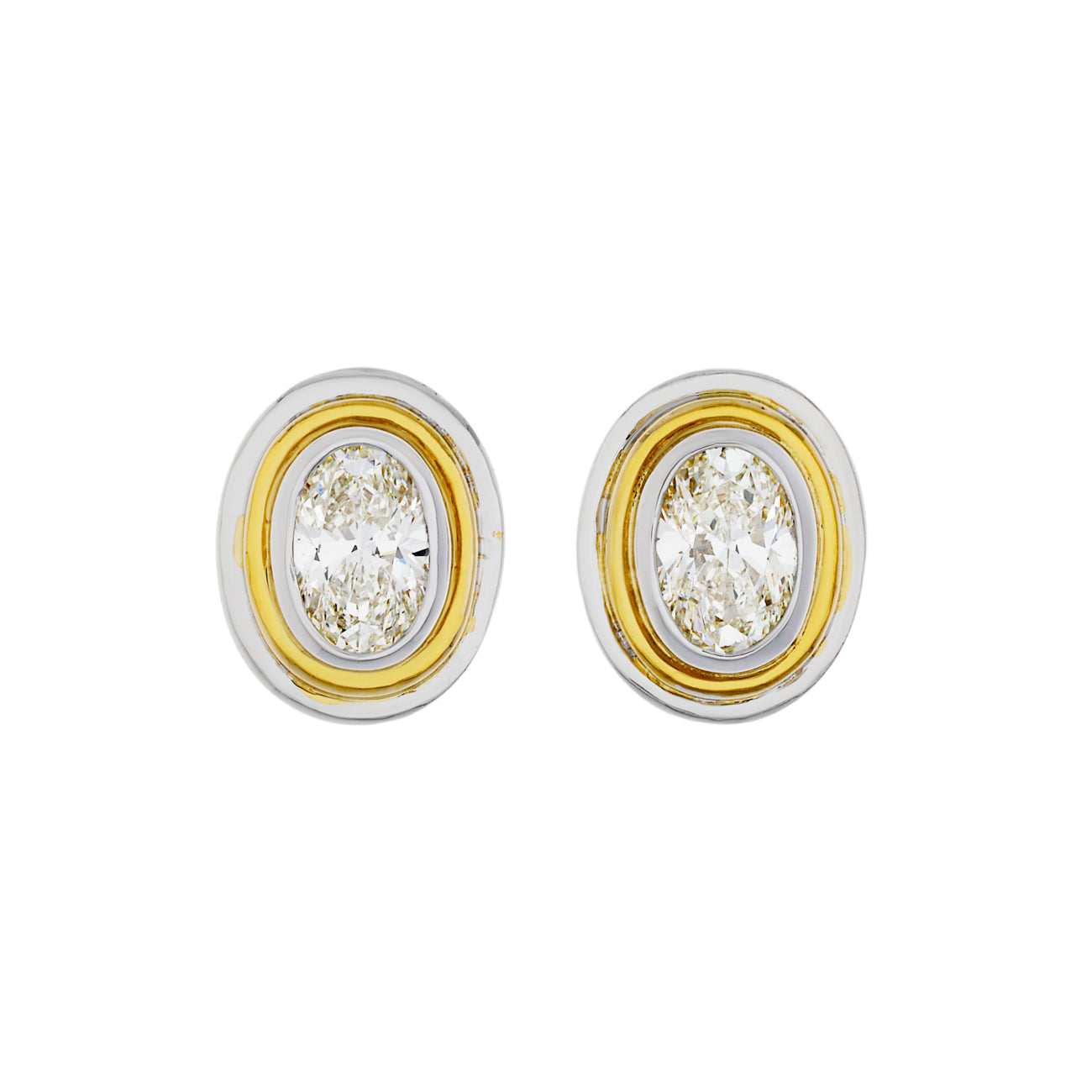 Exclusive 18K White Gold 1.00 Carat Illusion Oval Diamond Stud Earrings — Front View