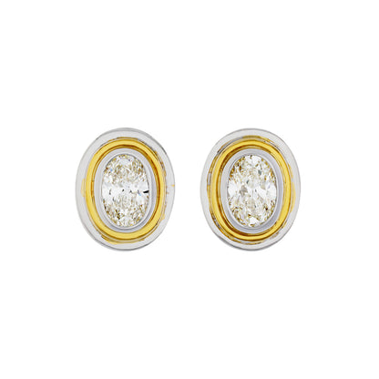 Exclusive 18K White Gold 1.00 Carat Illusion Oval Diamond Stud Earrings — Front View