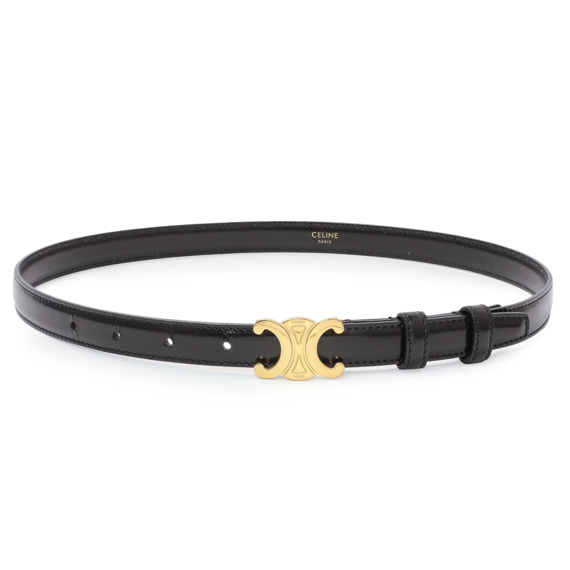 Exclusive Celine Black Box Calfskin Triomphe Belt — Front View