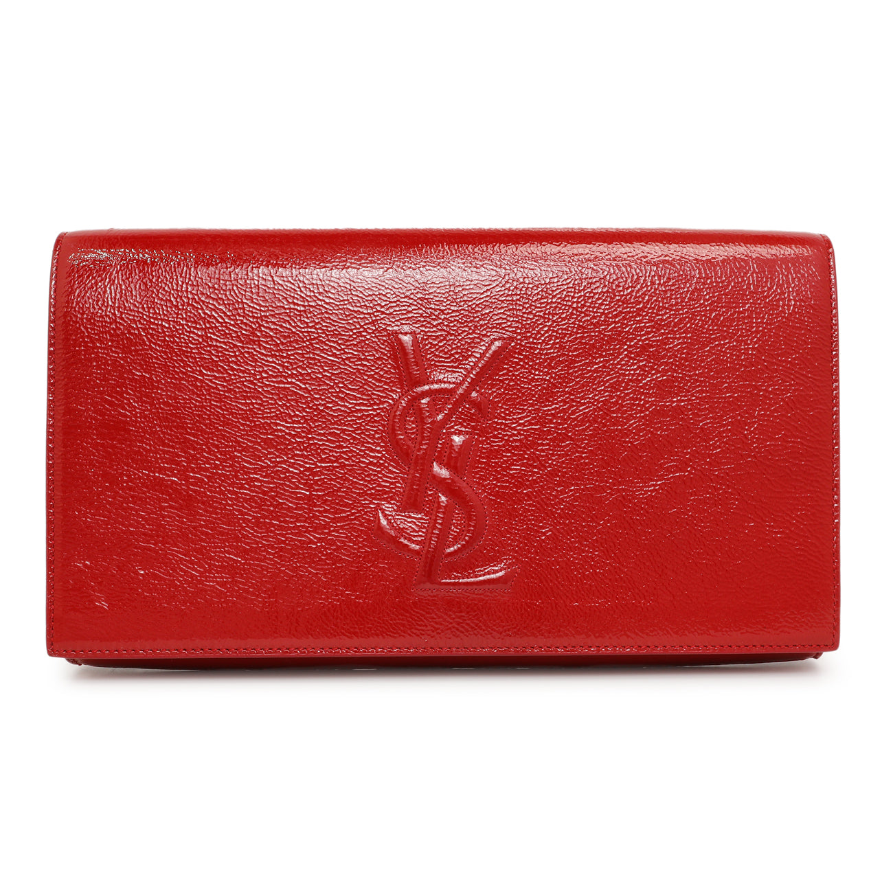 Exclusive Saint Laurent Red Textured Patent Monogram Large Belle De Jour Clutch — Front View