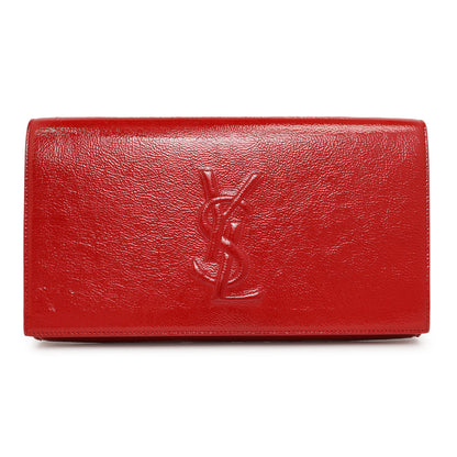 Exclusive Saint Laurent Red Textured Patent Monogram Large Belle De Jour Clutch — Front View