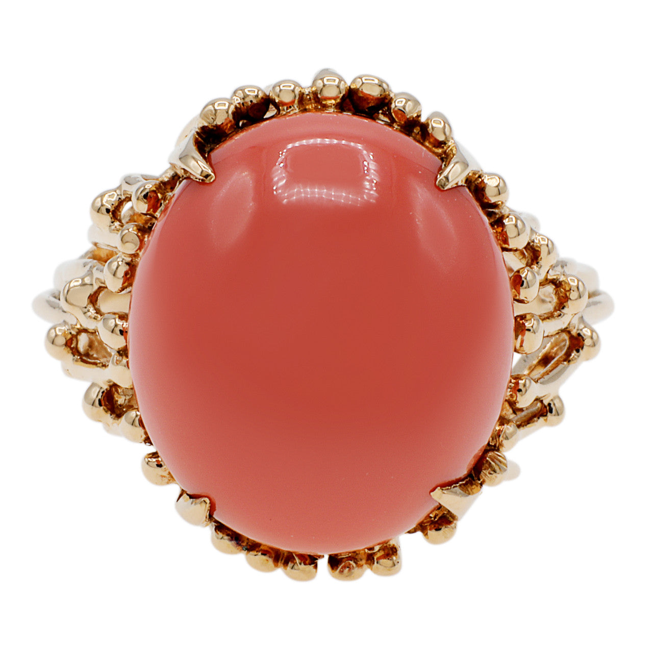 Exclusive 14K Yellow Gold Pink Coral Ring — 4 — Front View