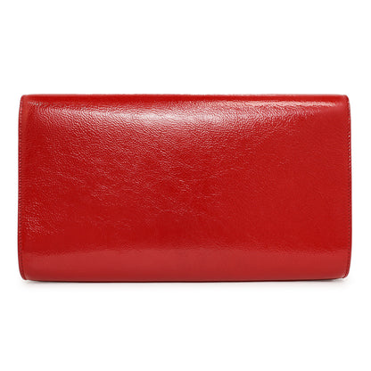 Exclusive Saint Laurent Red Textured Patent Monogram Large Belle De Jour Clutch — Side View