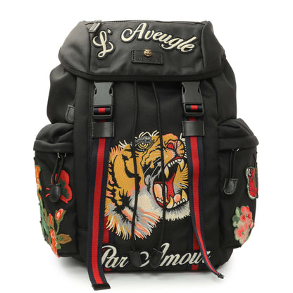 Exclusive Gucci Techno Canvas Web L'Aveugle Par Amour Embroidered Double Buckle Backpack — Front View