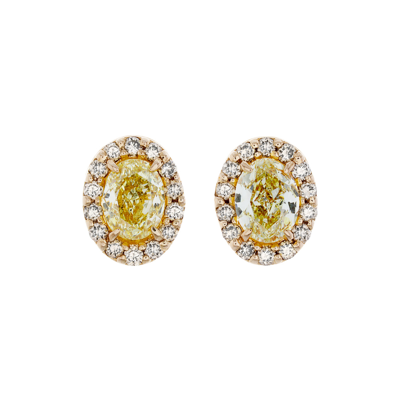 Exclusive 18K Rose Gold 1.34 Carat Fancy Yellow & Brown Diamond Earrings — Front View