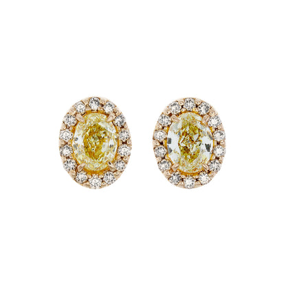 Exclusive 18K Rose Gold 1.34 Carat Fancy Yellow & Brown Diamond Earrings — Front View