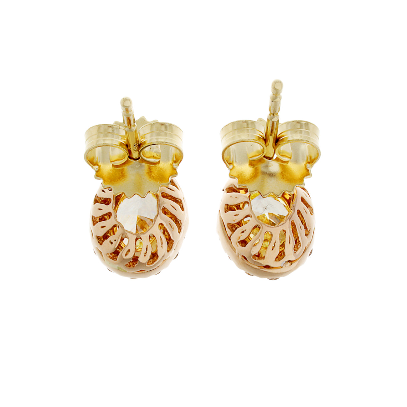 Exclusive 18K Rose Gold 1.34 Carat Fancy Yellow & Brown Diamond Earrings — Side View