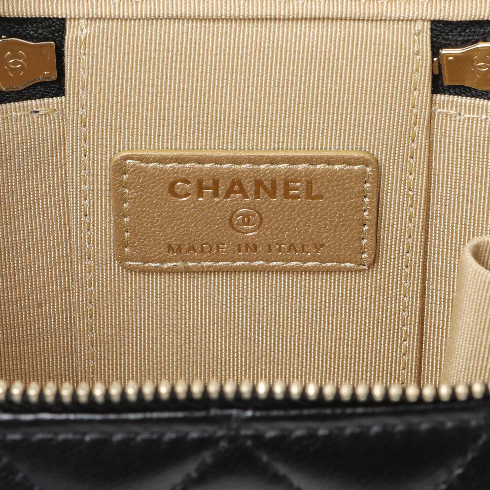 Exclusive Chanel Black Lambskin Mini Pearl Crush Vanity — Detail View