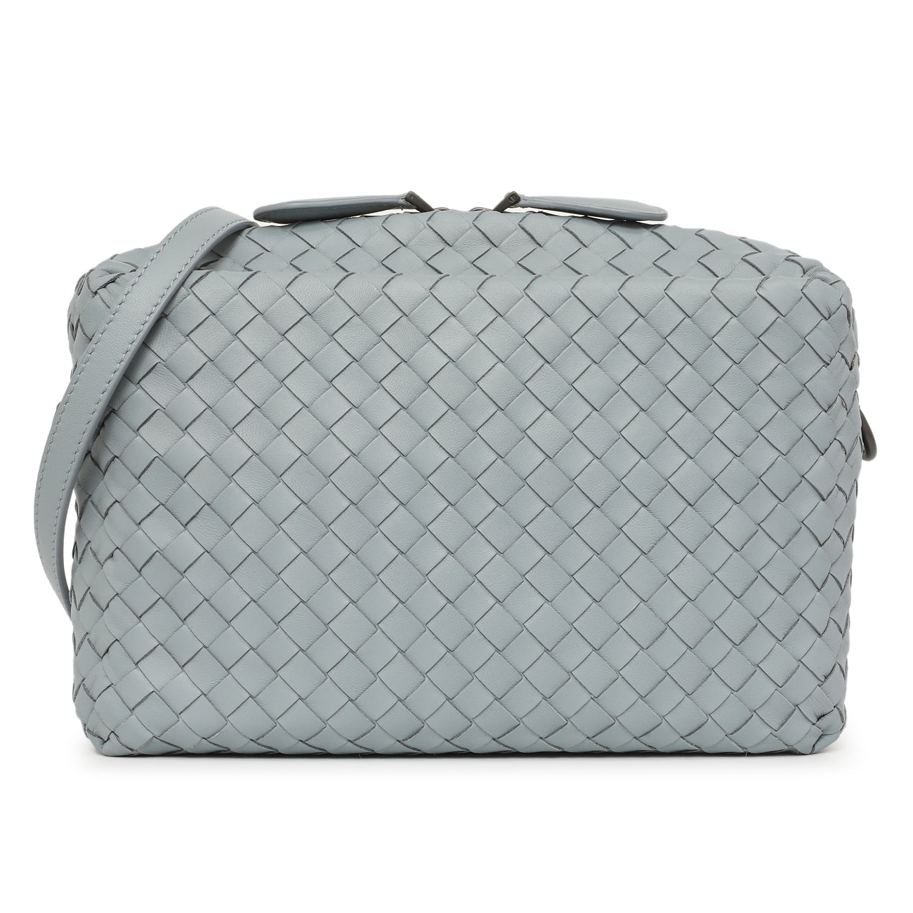 Exclusive Bottega Veneta Blue Nappa Intrecciato Crossbody Bag — Front View