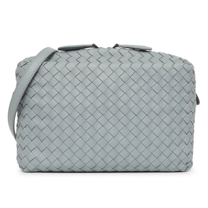 Exclusive Bottega Veneta Blue Nappa Intrecciato Crossbody Bag — Front View