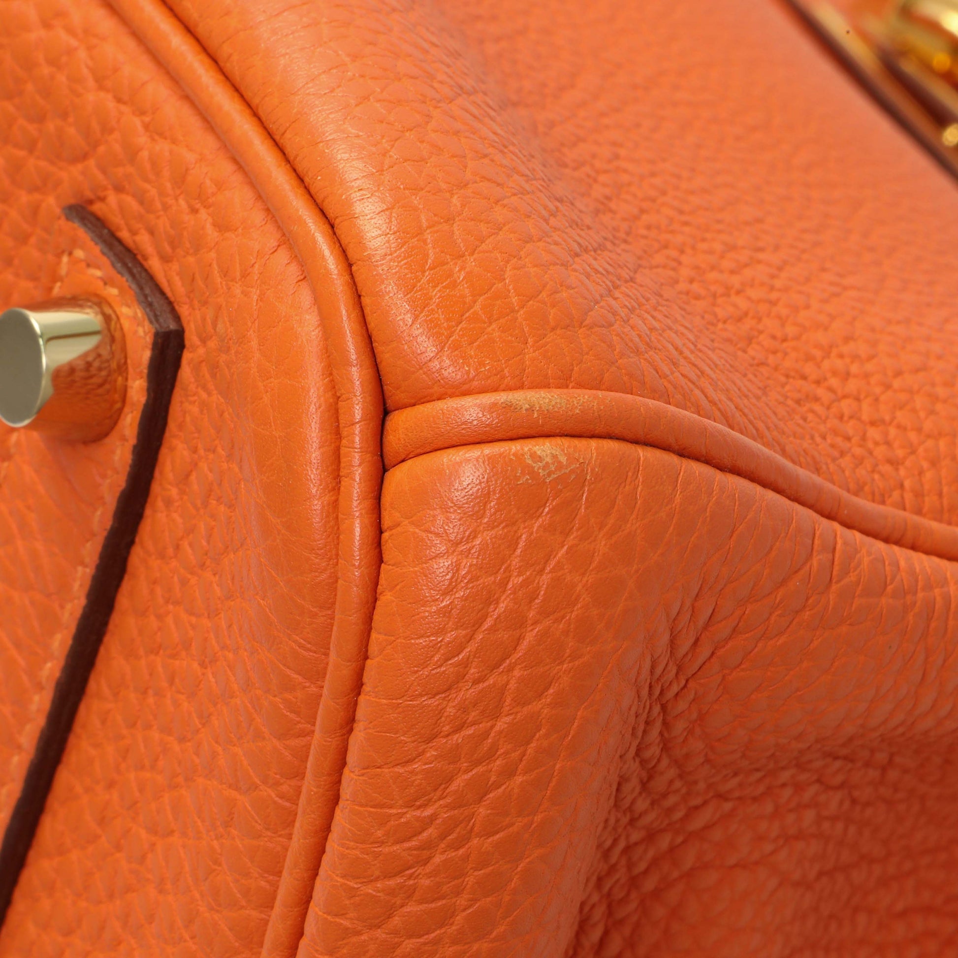 Exclusive Hermes Orange Clemence Birkin 35 — Detail View