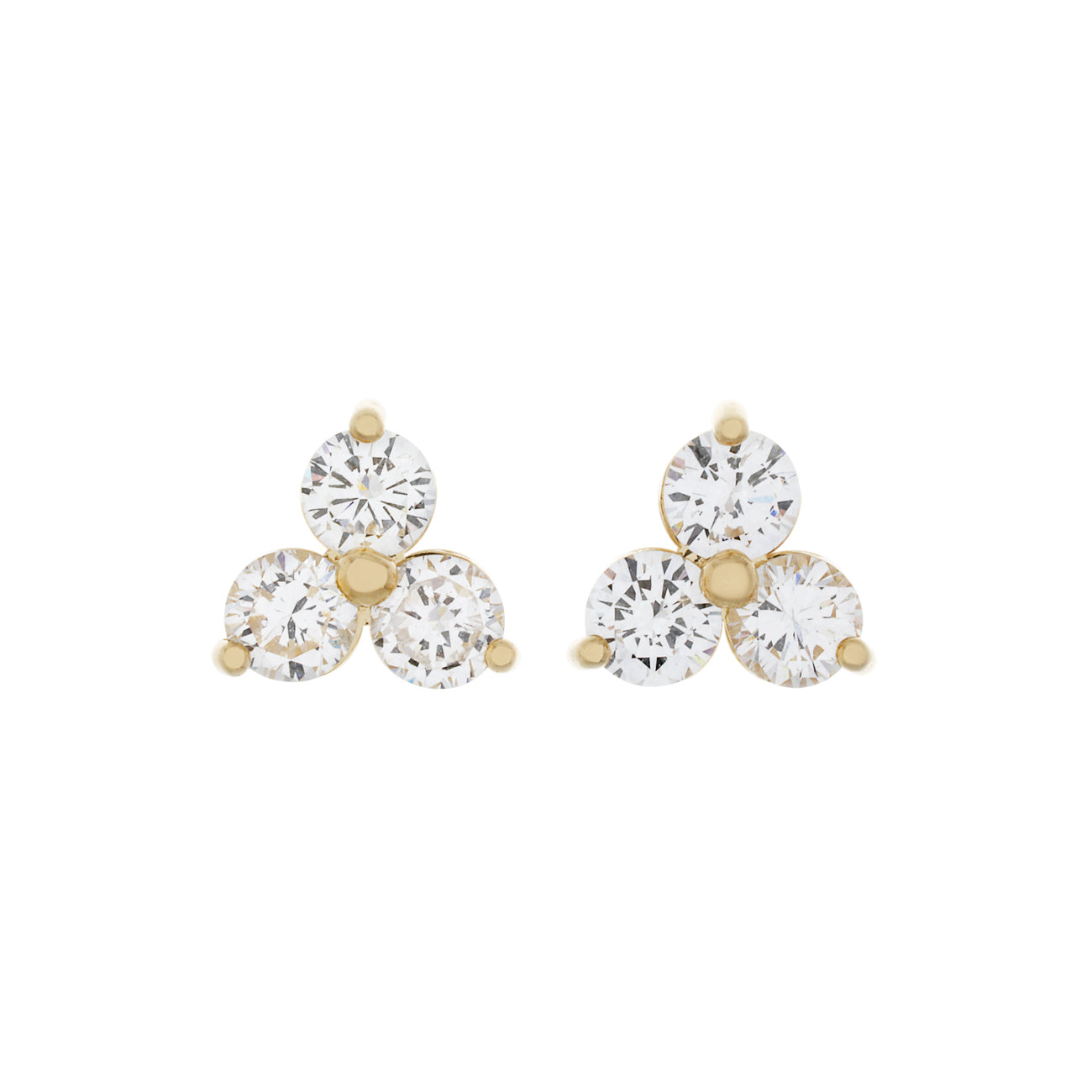 Exclusive 18K Yellow Gold 1.20 Carat Diamond Trefoil Cluster Earrings — Front View