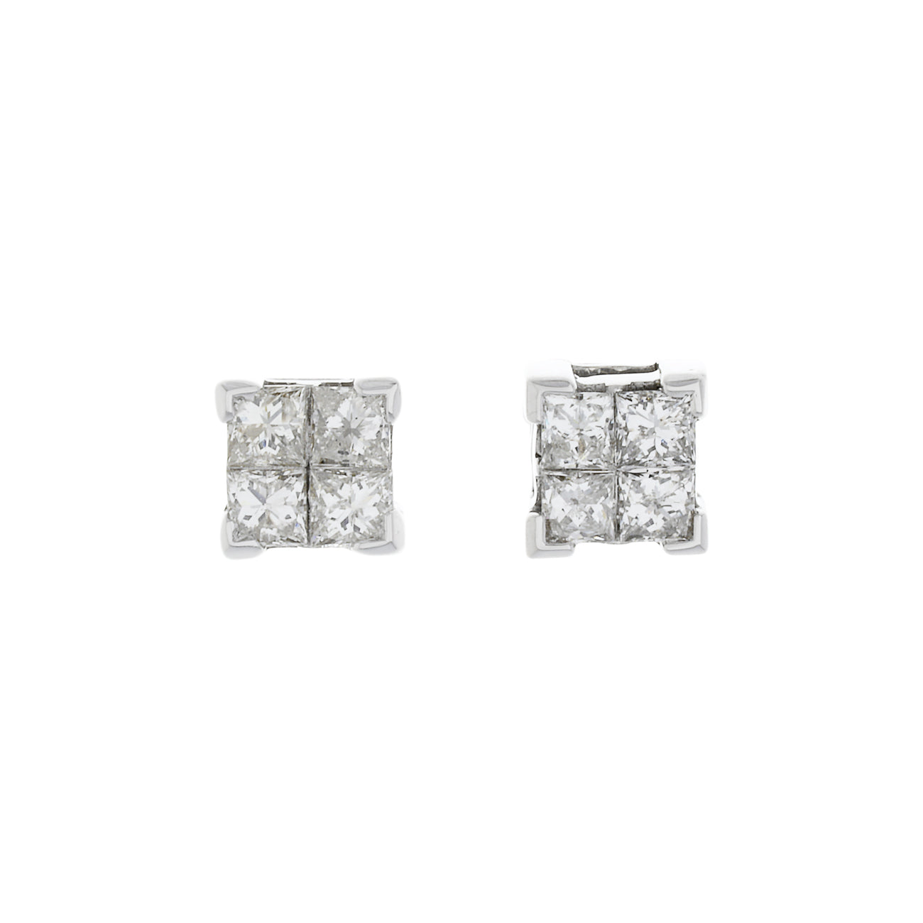 Exclusive 14K White Gold 0.56 Carat Princess Cut Diamond Stud Earrings — Front View