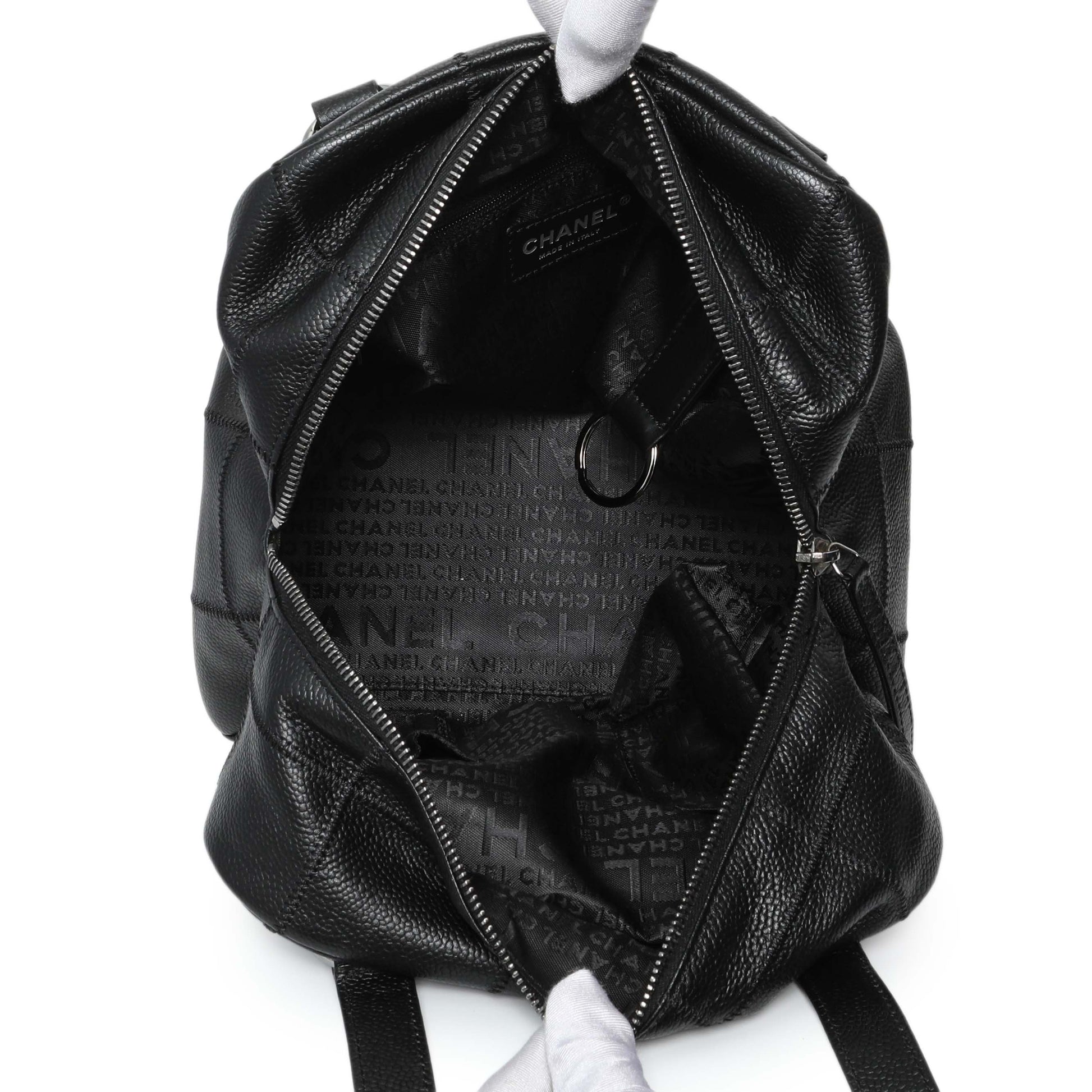 Exclusive Chanel Vintage Black Caviar Square Quilted Stitched Bowler Bag — Top View