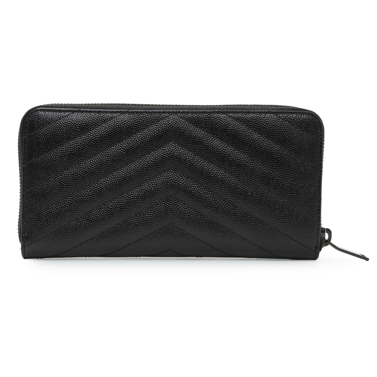 Exclusive Saint Laurent Black Grain De Poudre Matelasse Chevron Monogram Zip Around Wallet — Side View