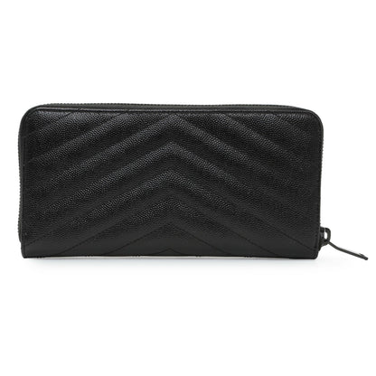 Exclusive Saint Laurent Black Grain De Poudre Matelasse Chevron Monogram Zip Around Wallet — Side View