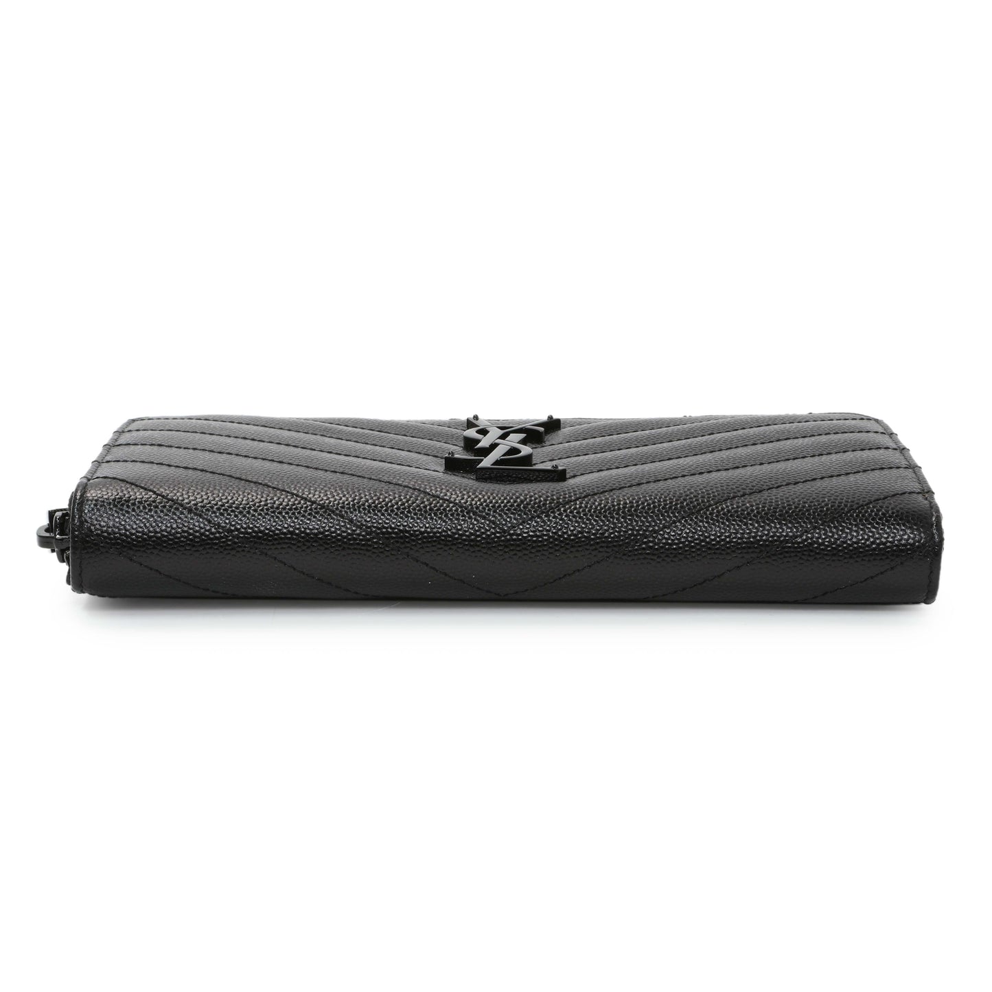 Exclusive Saint Laurent Black Grain De Poudre Matelasse Chevron Monogram Zip Around Wallet — Back View