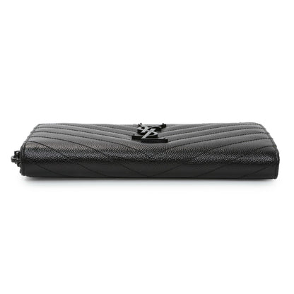 Exclusive Saint Laurent Black Grain De Poudre Matelasse Chevron Monogram Zip Around Wallet — Back View