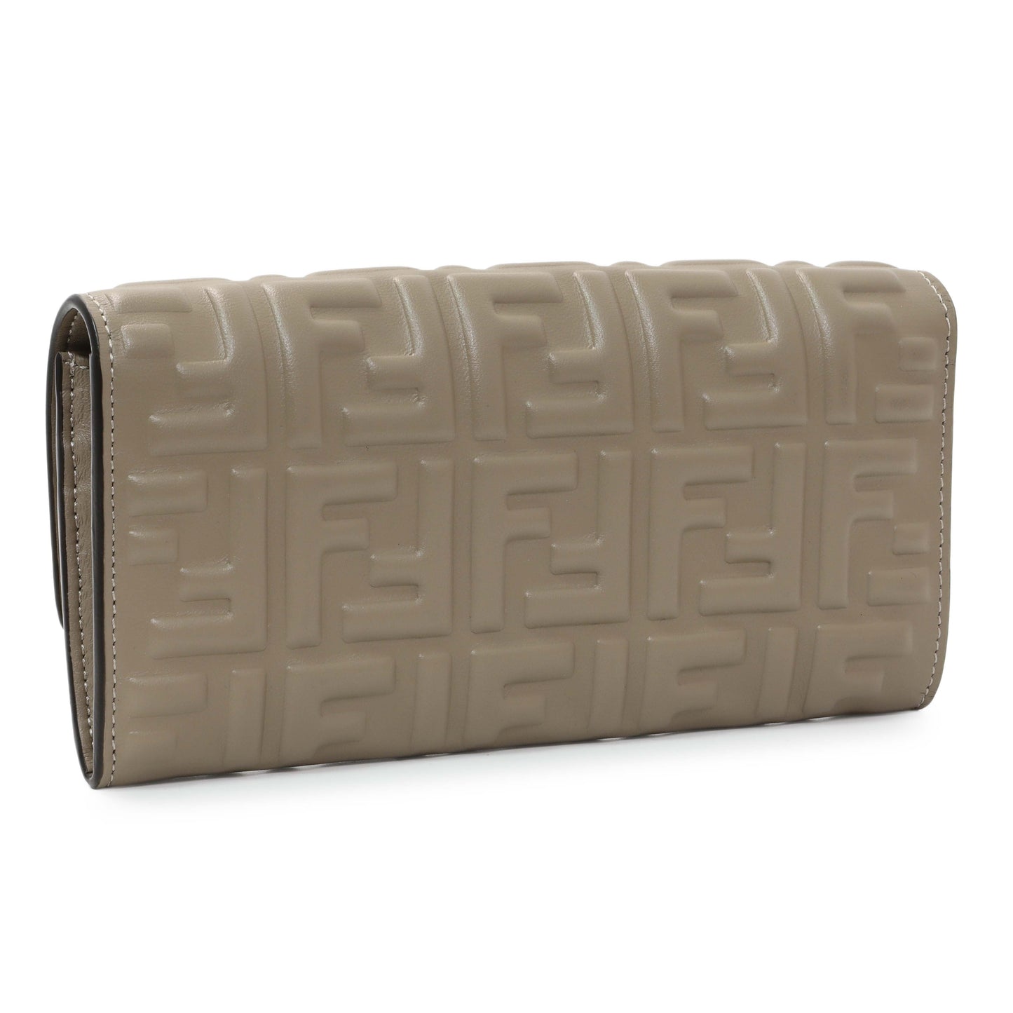 Exclusive Fendi Grey Nappa Matisse FF Embossed Continental Wallet On Chain — Side View