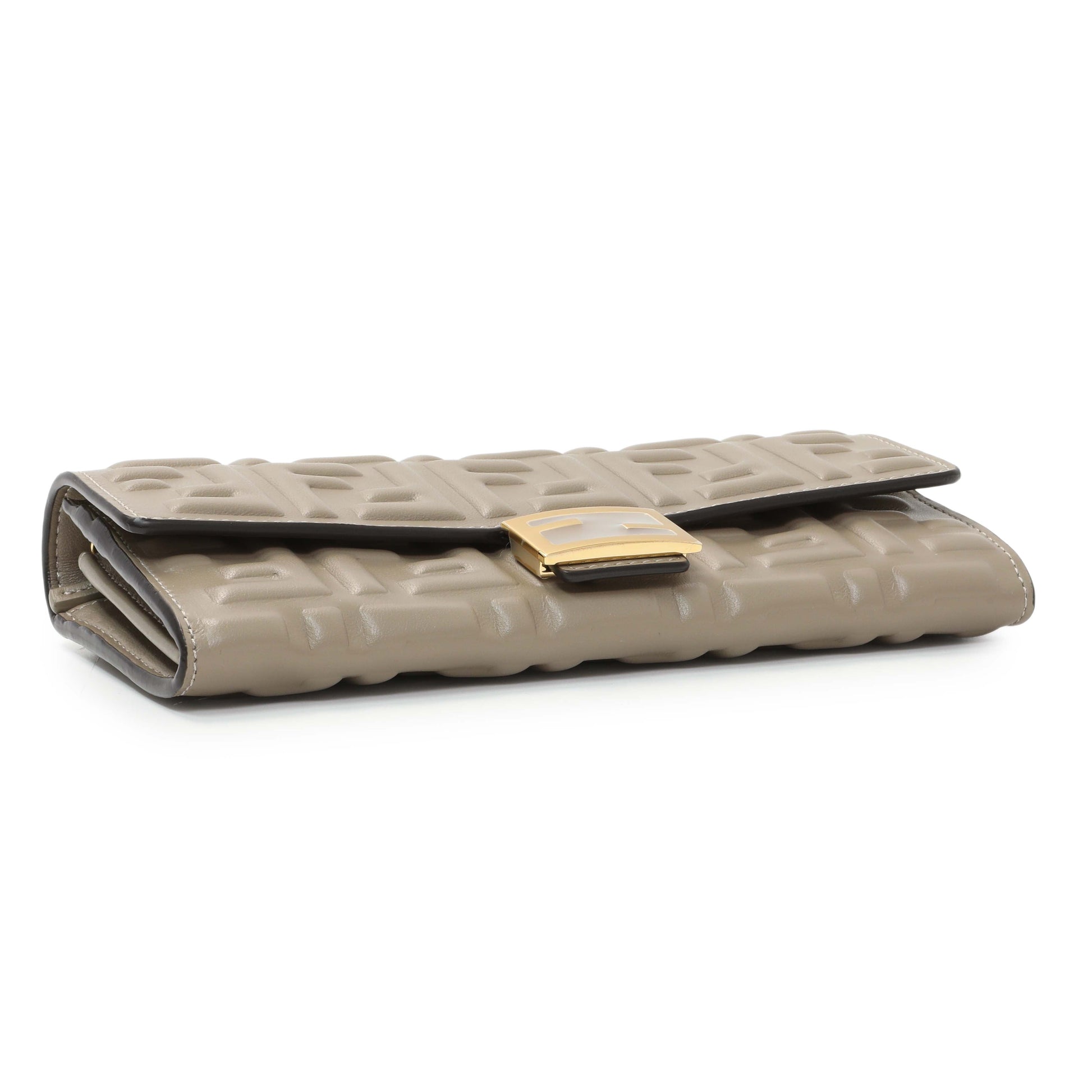 Exclusive Fendi Grey Nappa Matisse FF Embossed Continental Wallet On Chain — Back View