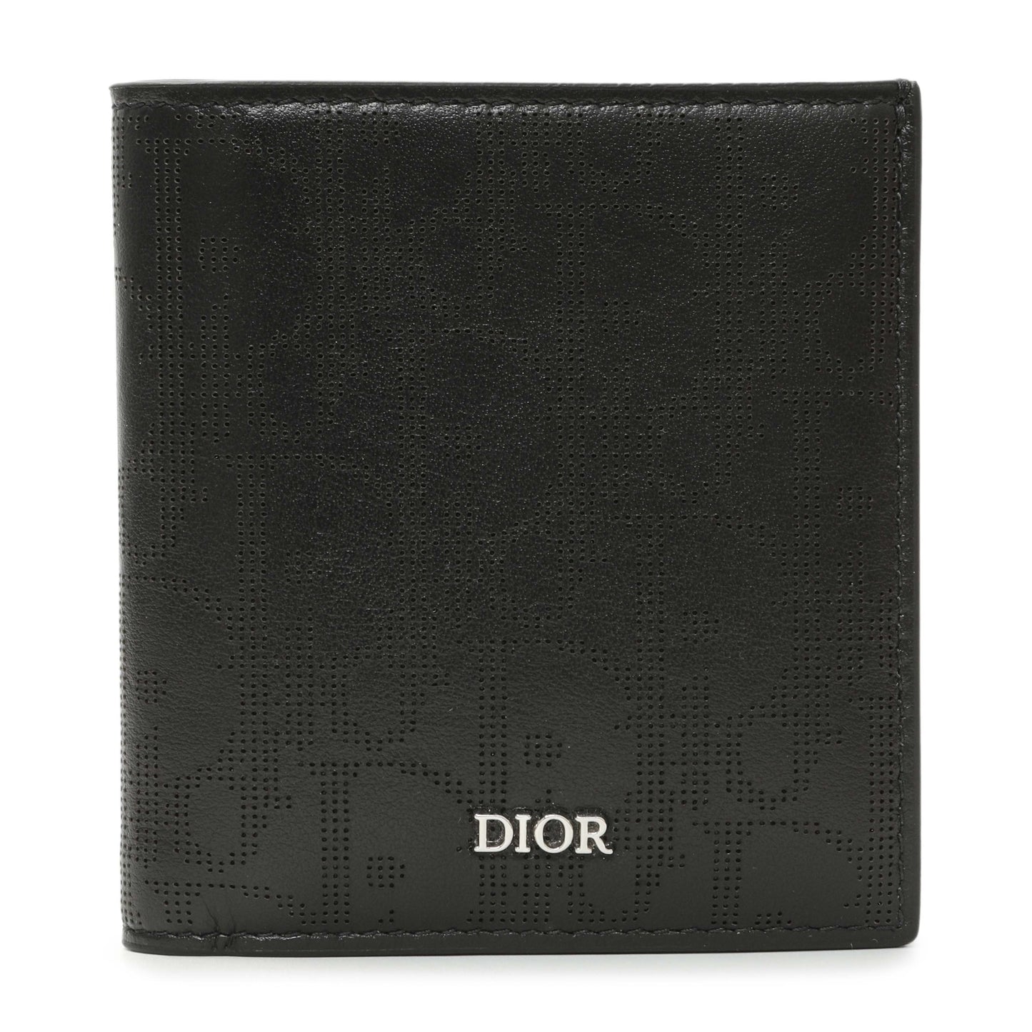 Exclusive Christian Dior Black Calfskin Perforated Oblique Vertical Card Holder — Front View