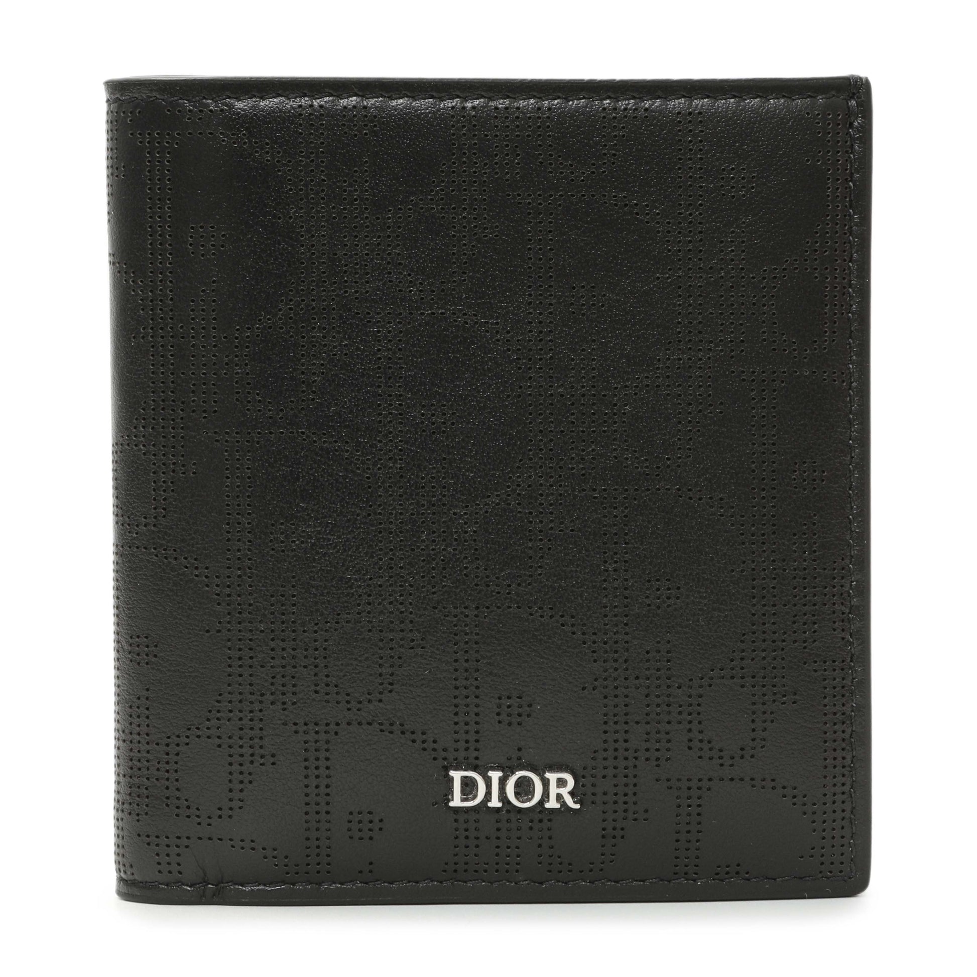 Exclusive Christian Dior Black Calfskin Perforated Oblique Vertical Card Holder — Front View