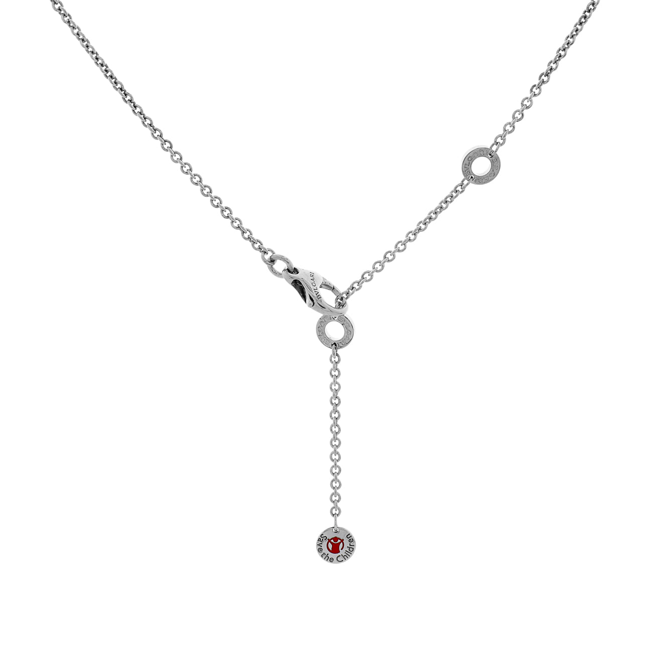 Exclusive Bulgari Sterling Silver Ceramic Save The Children Pendant Necklace — Back View
