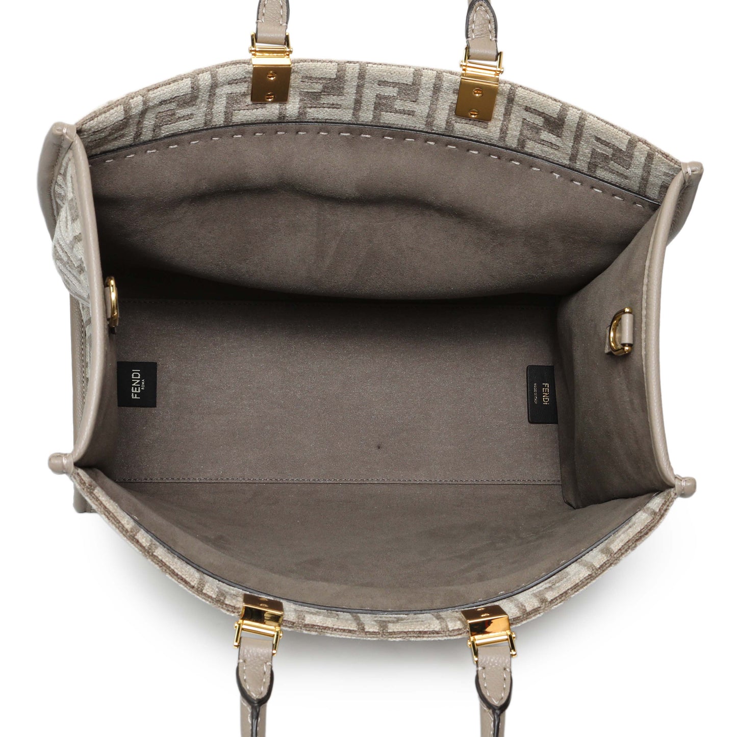 Exclusive Fendi Dove Grey Chenille Vitello Cher Sunshine FF Motif Medium Tote — Top View