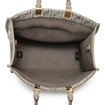 Exclusive Fendi Dove Grey Chenille Vitello Cher Sunshine FF Motif Medium Tote — Top View