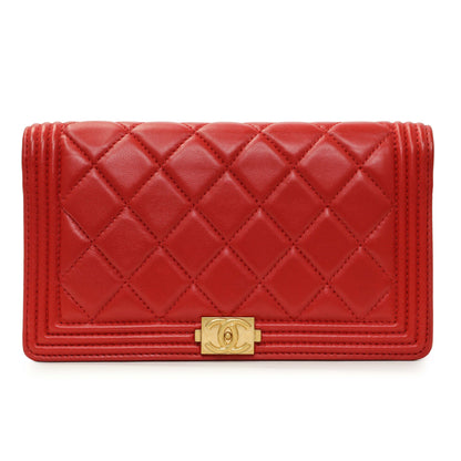 Exclusive Chanel Red Quilted Lambskin Boy Yen Wallet — Front View