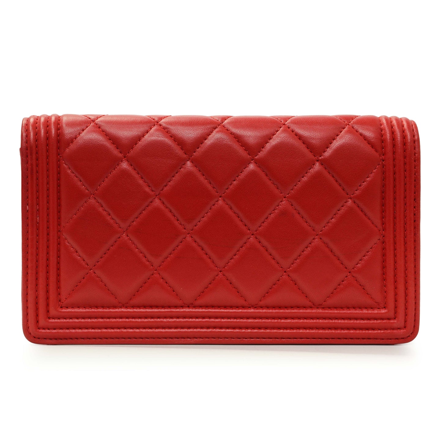 Exclusive Chanel Red Quilted Lambskin Boy Yen Wallet — Side View
