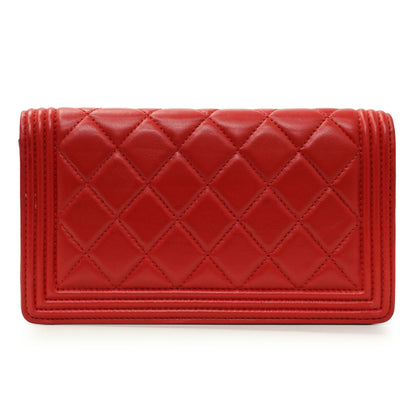 Exclusive Chanel Red Quilted Lambskin Boy Yen Wallet — Side View